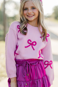 Girls: Feeling Just Fine Magenta Bow Sweater