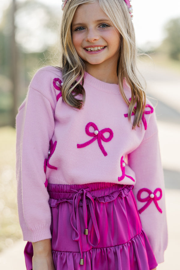 Girls: Feeling Just Fine Magenta Bow Sweater