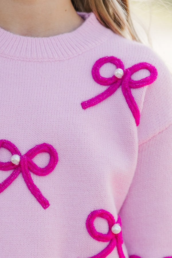 Girls: Feeling Just Fine Magenta Bow Sweater