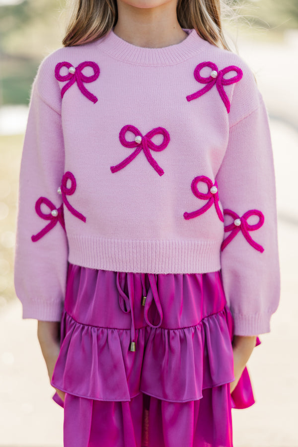 Girls: Feeling Just Fine Magenta Bow Sweater