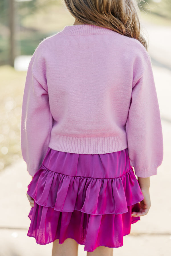 Girls: Feeling Just Fine Magenta Bow Sweater