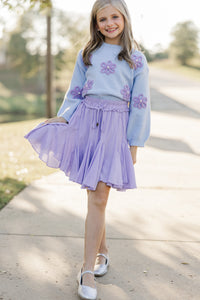 Girls: Feeling Just Fine Light Blue Floral Sweater