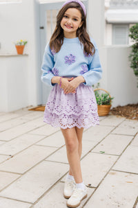 Girls: Feeling Just Fine Light Blue Floral Sweater