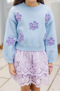 Girls: Feeling Just Fine Light Blue Floral Sweater