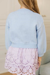 Girls: Feeling Just Fine Light Blue Floral Sweater