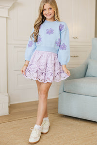 Girls: Feeling Just Fine Light Blue Floral Sweater