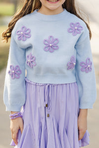 Girls: Feeling Just Fine Light Blue Floral Sweater