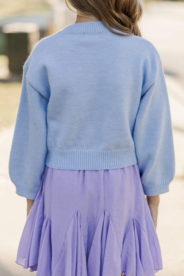 Girls: Feeling Just Fine Light Blue Floral Sweater