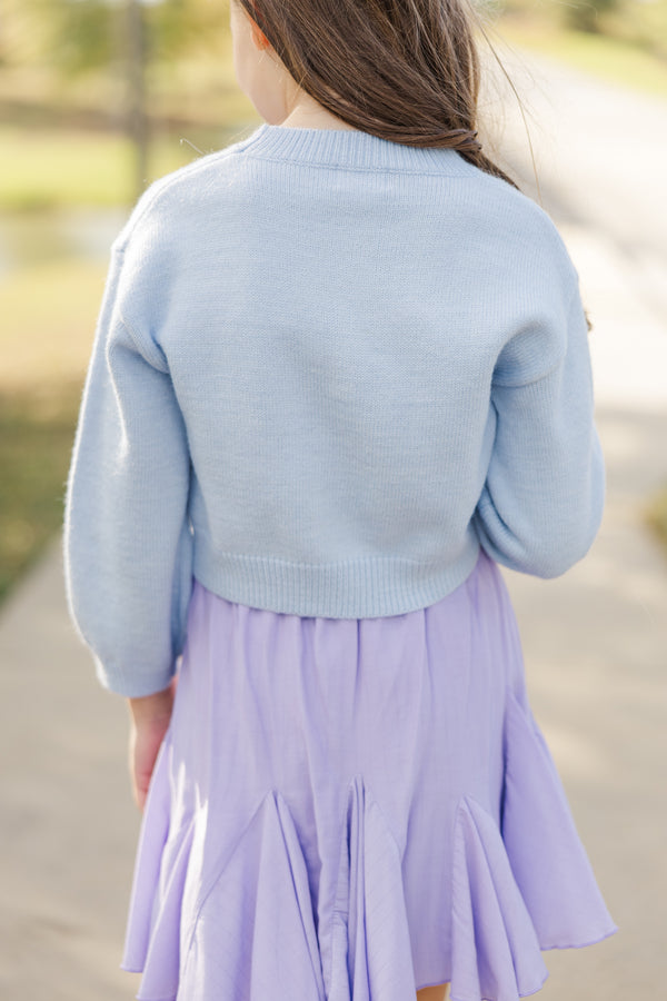 Girls: Feeling Just Fine Light Blue Floral Sweater