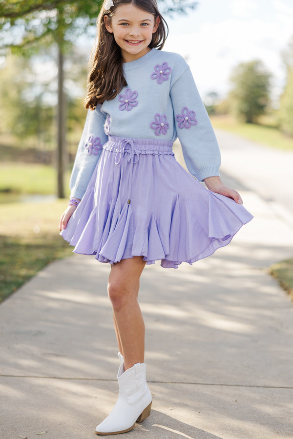 Girls: Feeling Just Fine Light Blue Floral Sweater