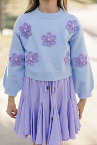 Girls: Feeling Just Fine Light Blue Floral Sweater