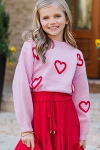 Girls: Feeling Just Fine Pink Heart Sweater