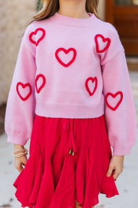 Girls: Feeling Just Fine Pink Heart Sweater