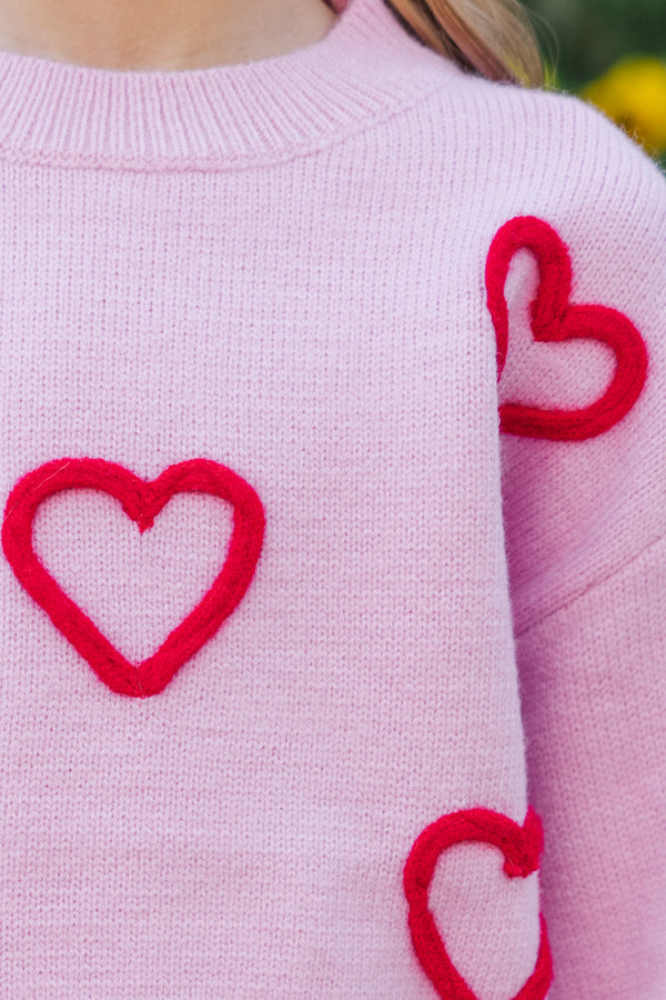 Girls: Feeling Just Fine Pink Heart Sweater