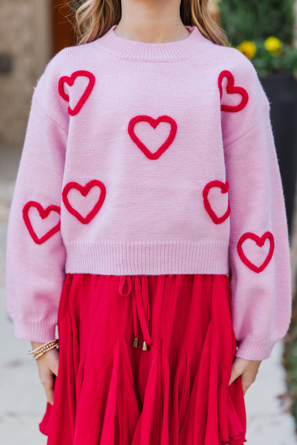 Girls: Feeling Just Fine Pink Heart Sweater