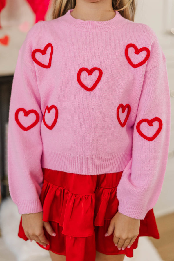 Girls: Feeling Just Fine Pink Heart Sweater