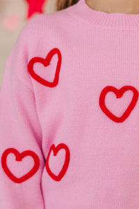 Girls: Feeling Just Fine Pink Heart Sweater