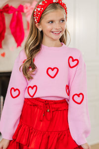 Girls: Feeling Just Fine Pink Heart Sweater