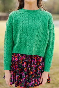 Girls: The Kelcie Green Cable Knit Crop Sweater