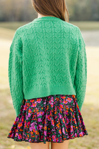 Girls: The Kelcie Green Cable Knit Crop Sweater