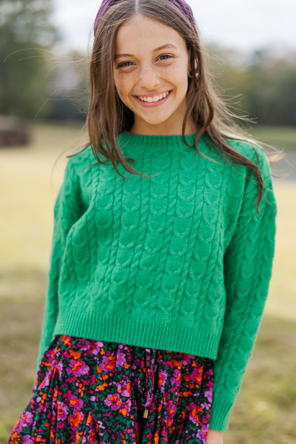 Girls: The Kelcie Green Cable Knit Crop Sweater