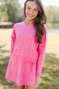 Girls: The Kelcie Pink Cable Knit Crop Sweater