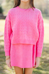 Girls: The Kelcie Pink Cable Knit Crop Sweater