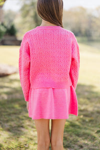 Girls: The Kelcie Pink Cable Knit Crop Sweater