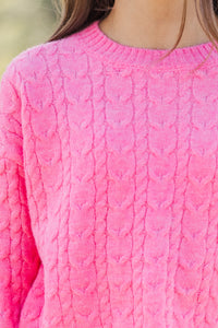 Girls: The Kelcie Pink Cable Knit Crop Sweater