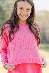 Girls: The Kelcie Pink Cable Knit Crop Sweater