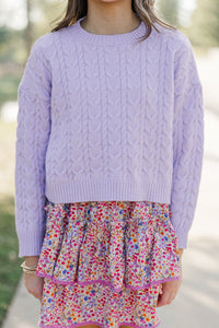 Girls: The Kelcie Lavender Purple Cable Knit Crop Sweater