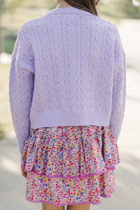 Girls: The Kelcie Lavender Purple Cable Knit Crop Sweater