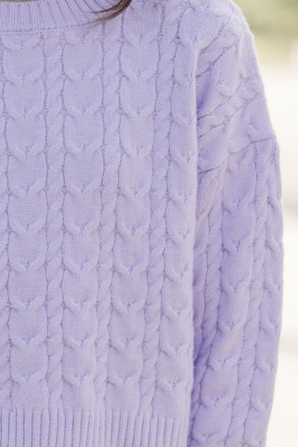 Girls: The Kelcie Lavender Purple Cable Knit Crop Sweater