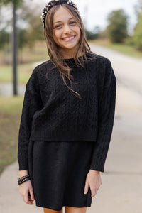 Girls: The Kelcie Black Cable Knit Crop Sweater