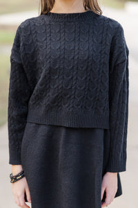 Girls: The Kelcie Black Cable Knit Crop Sweater