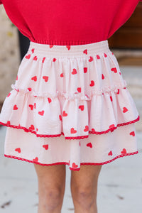 Girls: Sweet Dreams Pale Pink Heart Ruffled Skort