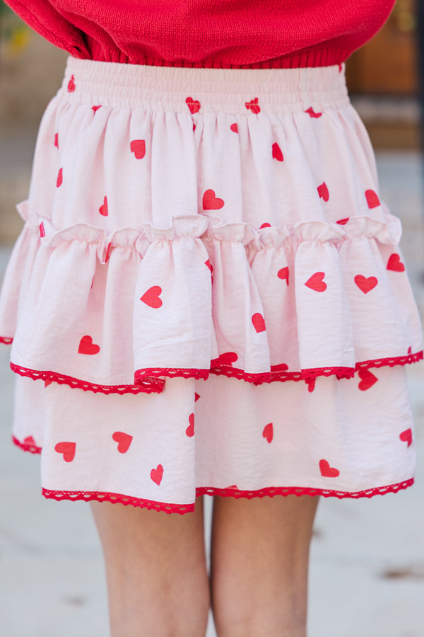 Girls: Sweet Dreams Pale Pink Heart Ruffled Skort