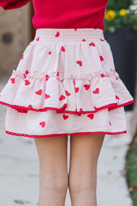 Girls: Sweet Dreams Pale Pink Heart Ruffled Skort