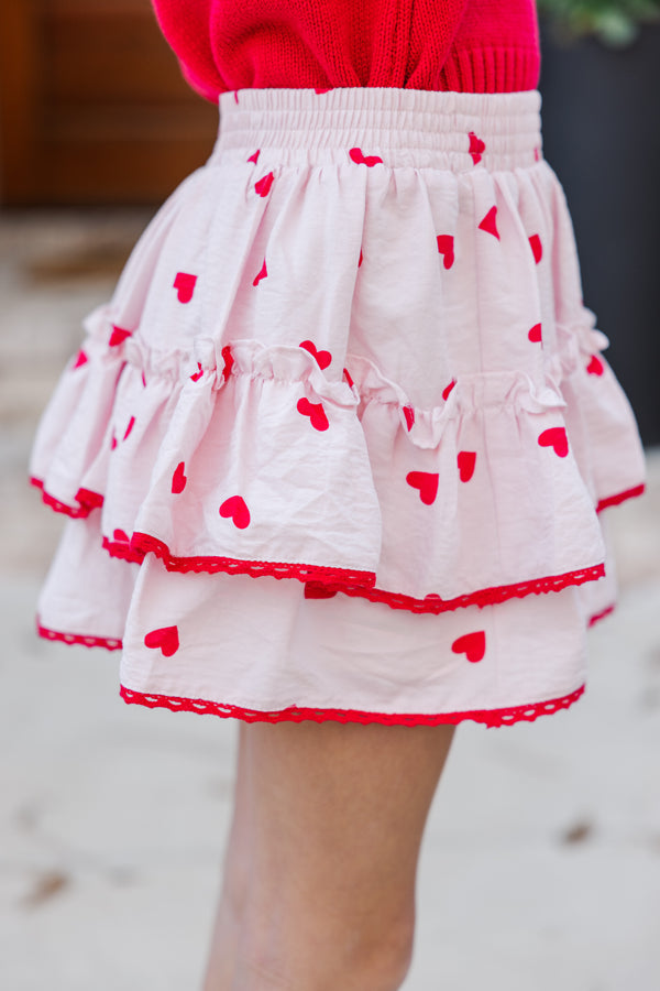 Girls: Sweet Dreams Pale Pink Heart Ruffled Skort