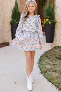 Girls: Listen To Your Heart Light Blue Ditsy Floral L/S Blouse
