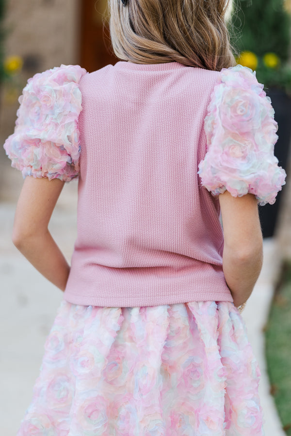 Girls: Who You Are Pink Floral Puff Sleeve Blouse