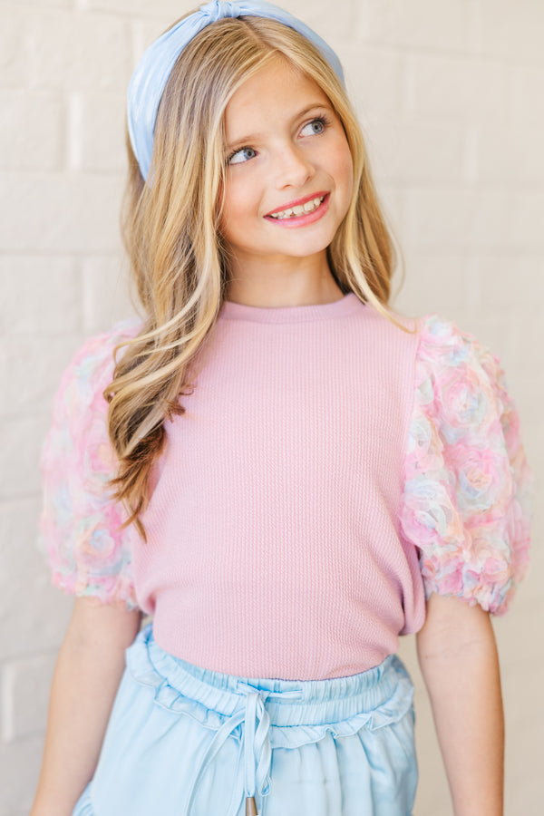 Girls: Who You Are Pink Floral Puff Sleeve Blouse
