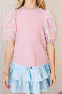 Girls: Who You Are Pink Floral Puff Sleeve Blouse
