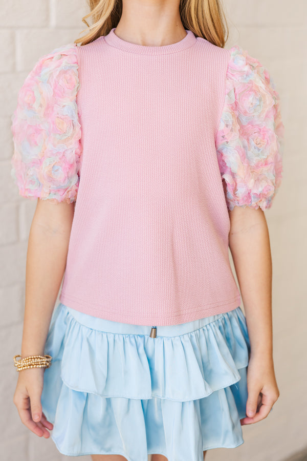 Girls: Who You Are Pink Floral Puff Sleeve Blouse