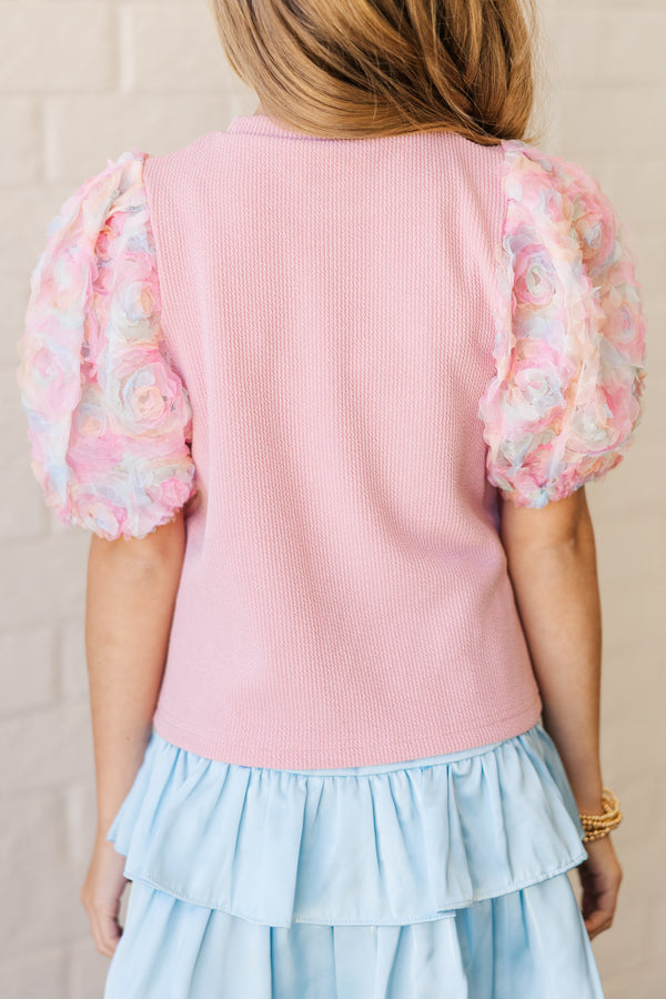 Girls: Who You Are Pink Floral Puff Sleeve Blouse