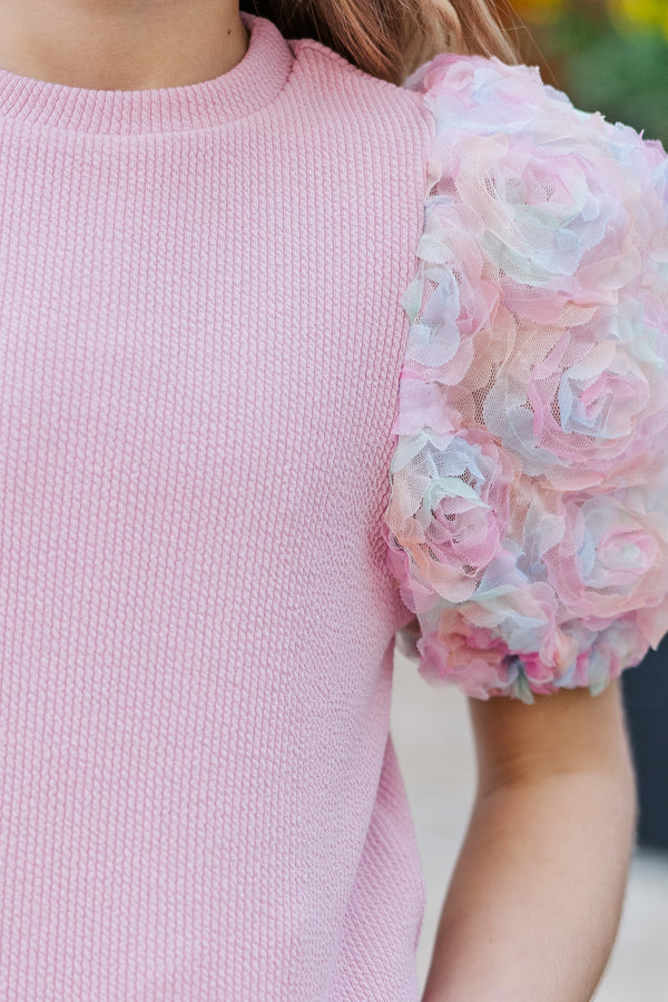 Girls: Who You Are Pink Floral Puff Sleeve Blouse