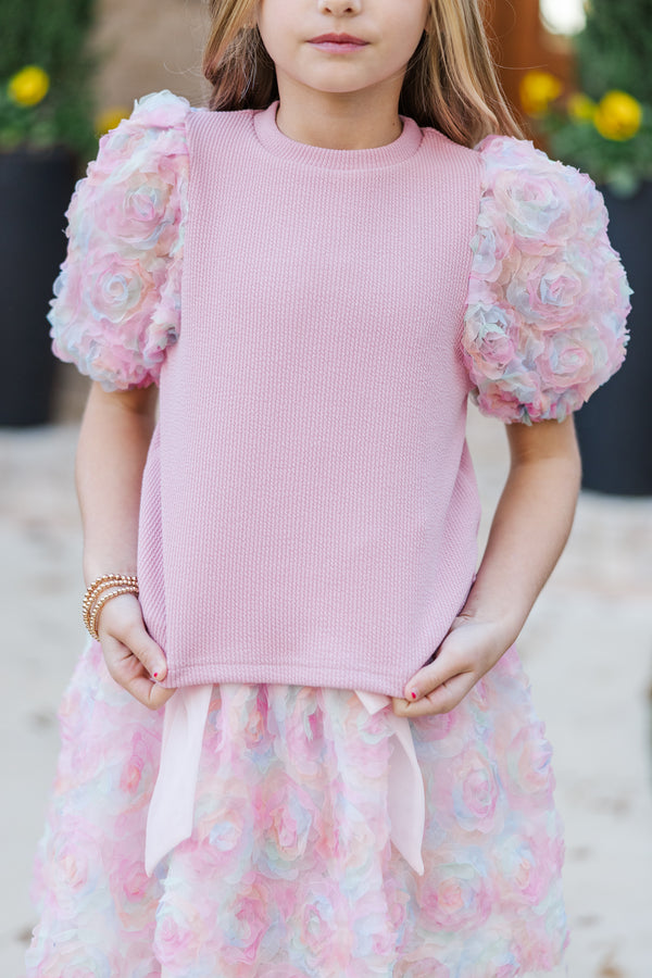 Girls: Who You Are Pink Floral Puff Sleeve Blouse