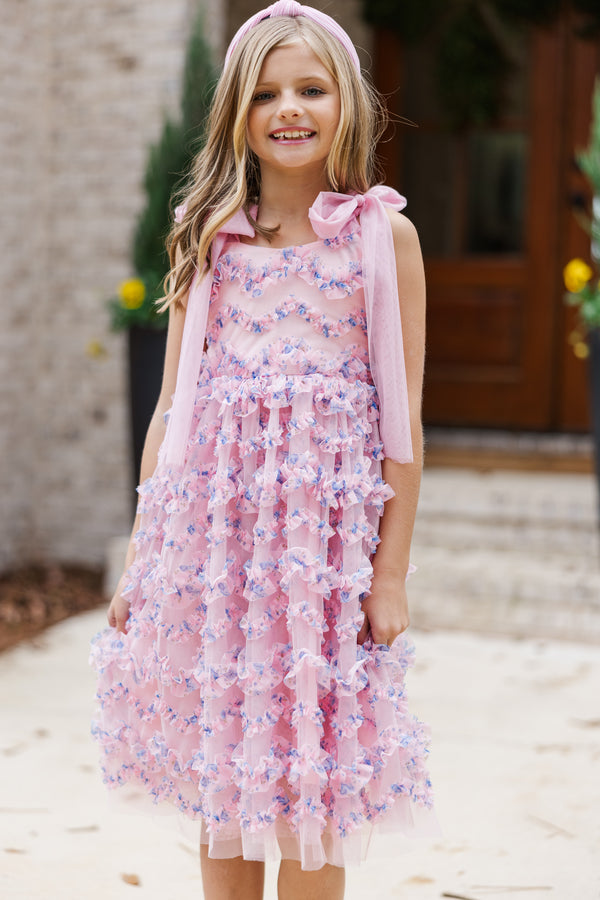 Girls: The Gracie Pink Floral Tulle Dress