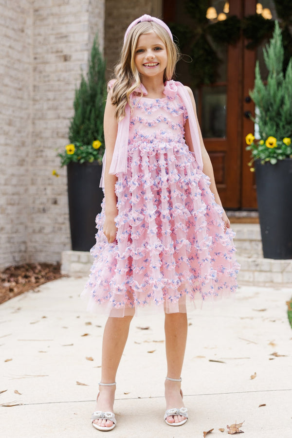 Girls: The Gracie Pink Floral Tulle Dress