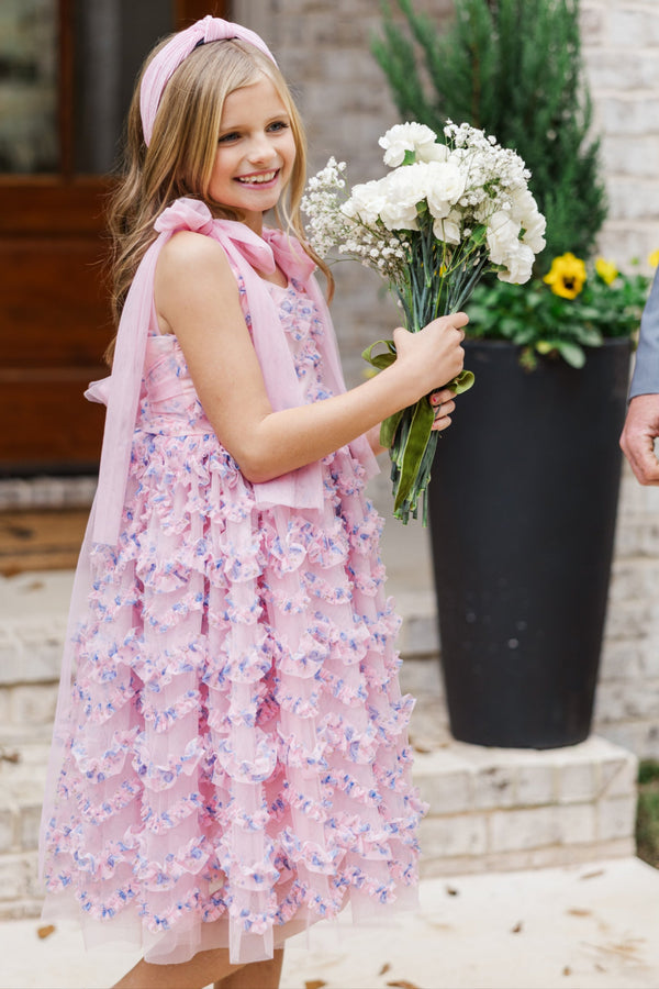 Girls: The Gracie Pink Floral Tulle Dress